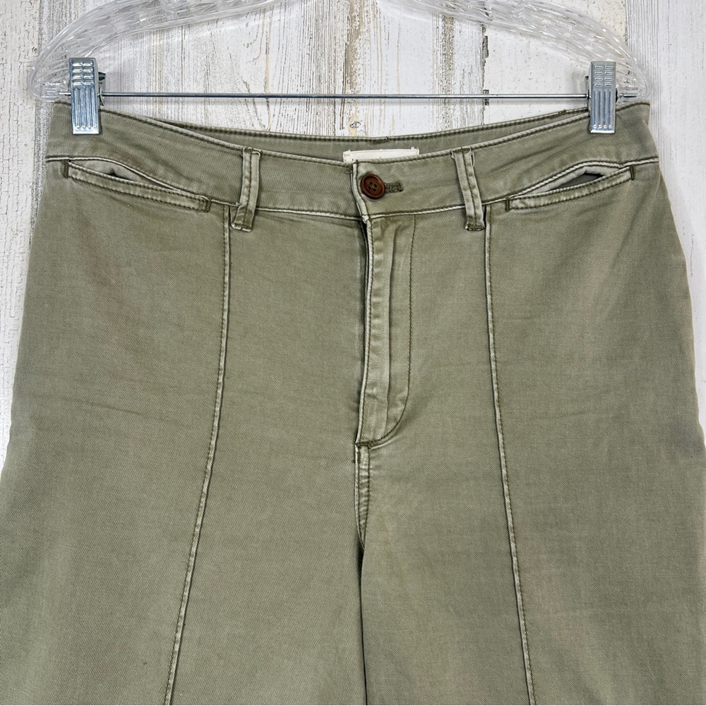 Anthropologie Wide Leg Chino Pants Women's 8 Earthy Green Boho Chic Fall Casual - Picture 3 of 15
